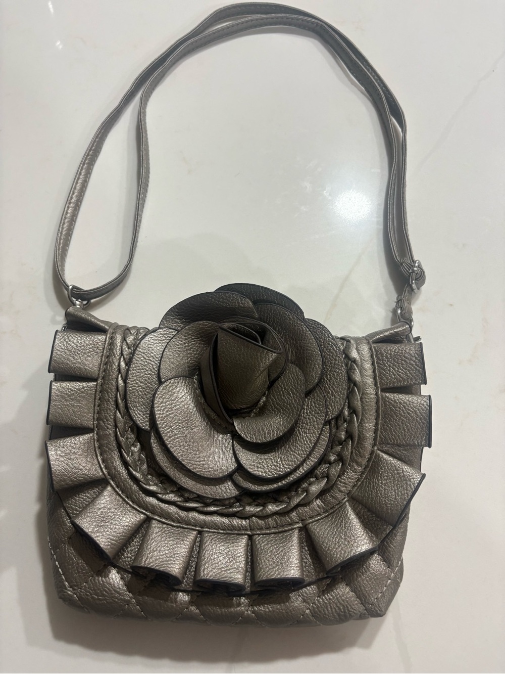 Women's Floral Accent Crossbody Bag in Metallic Silver
